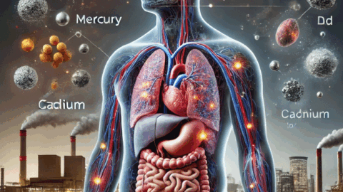 Functional GYN site showing a human body showing internal organs surrounded by toxic environment showing metals and toxins